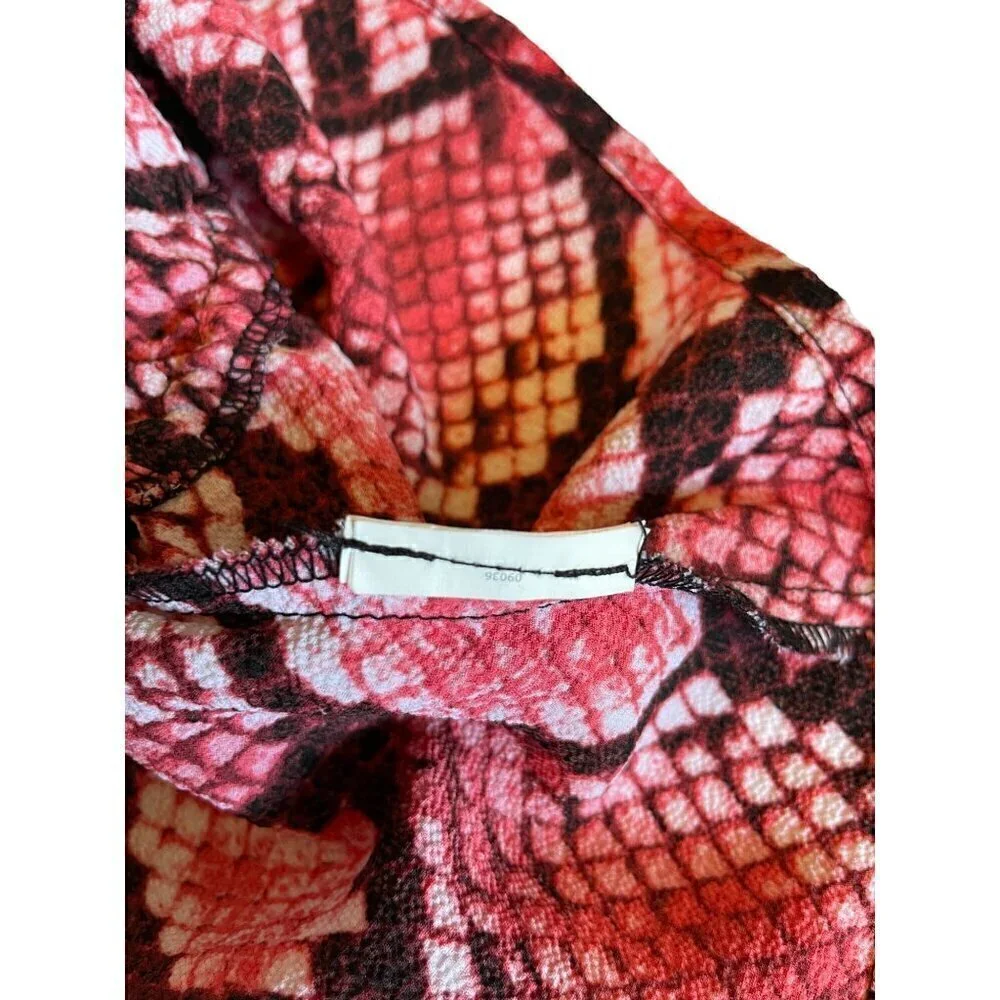 Michael Kors Top S Red Black Snake Print Shirt Blouse Flutter Sleeve Drawstring